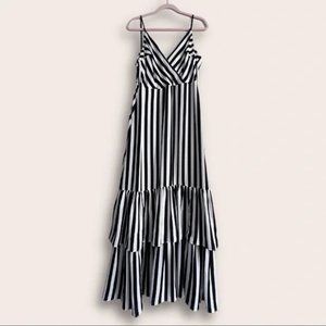 Banana Republic Black & White Stripe Long Tiered Maxi Dress